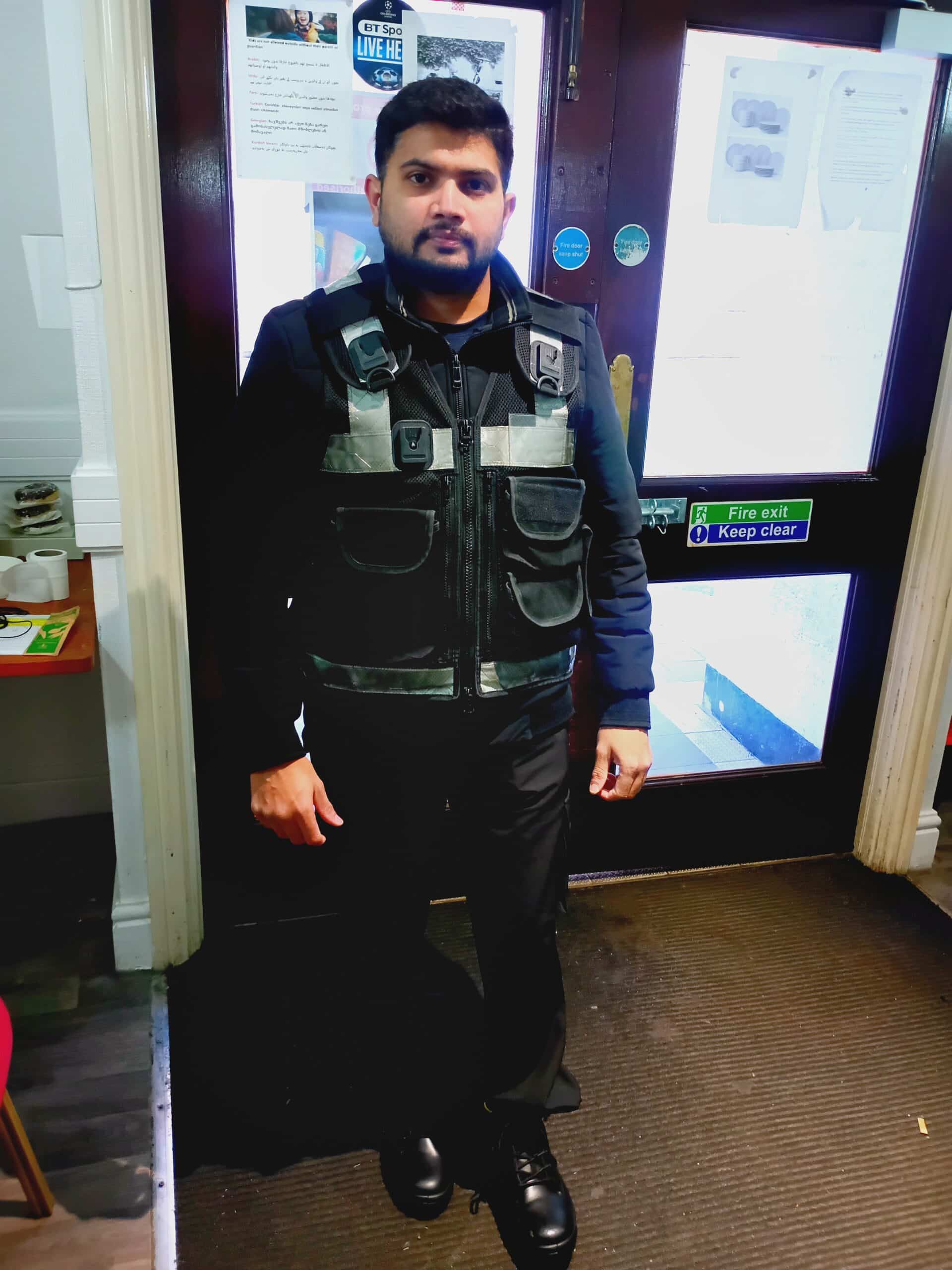 Professional security guard providing manned guarding services in the UK with trained SIA licensed officer ensuring site safety and access control