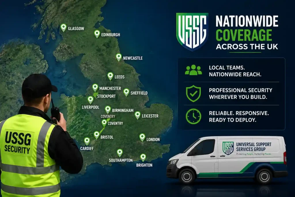 Construction site security coverage across the UK with USSG security officer and nationwide deployment locations