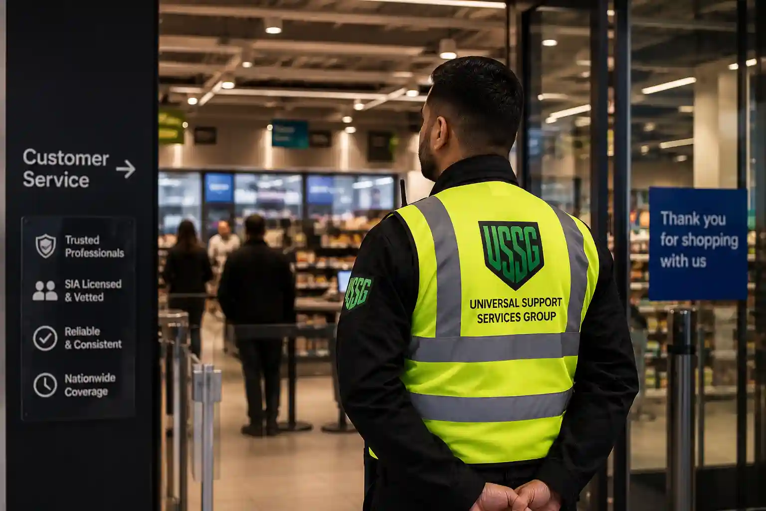 SIA licensed supermarket security guard UK convenience store